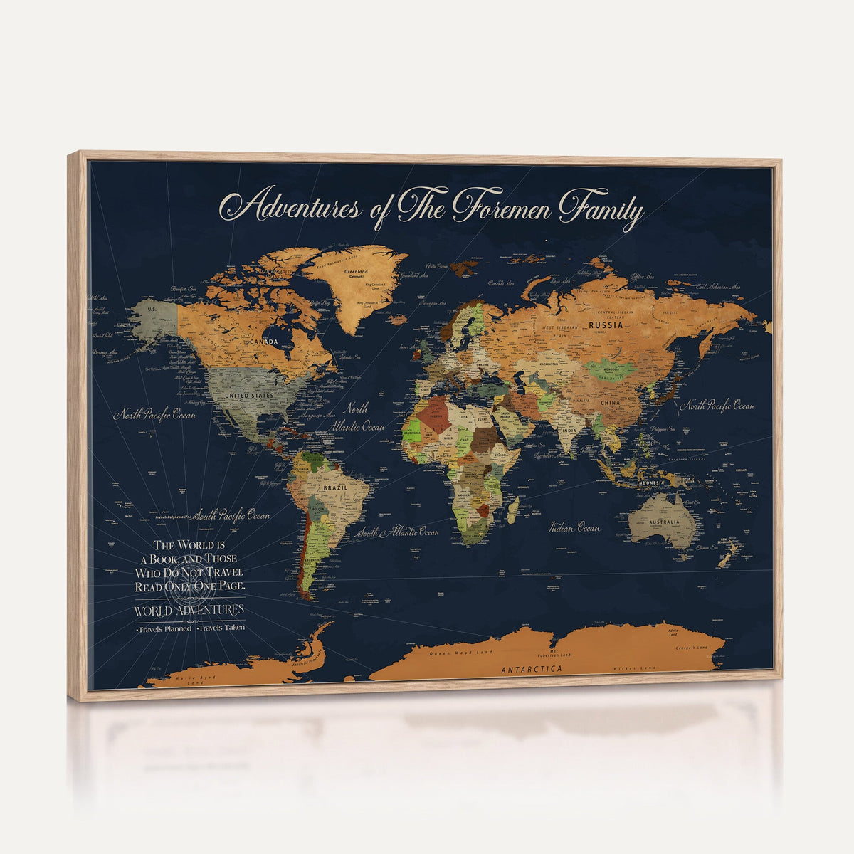 84352304-MGV-CV-36X24 - Custom Push Pin Travel Map Canvas Print, Honeymoon and Anniversary Gift, Living Room and Dining Room Decor