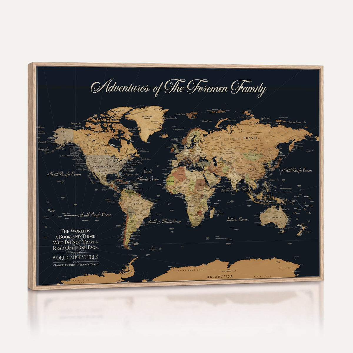 Personalized White Minimalist World Travel Map Wall Art with Pins, Places Visited Tracker, Entryway and Hallway Decor