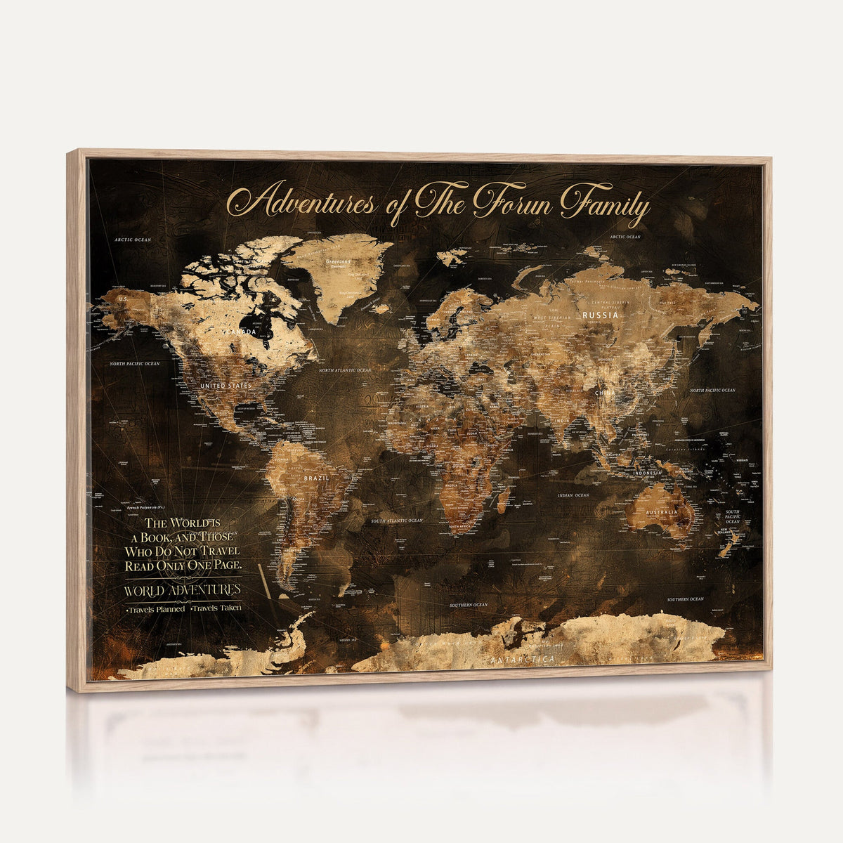 20594960-MGV-CV-36X24 - Custom Push Pin World Map Wall Art Canvas Print | Personalized Travel Tracker with Pins Framed Large for Home and Office Decor