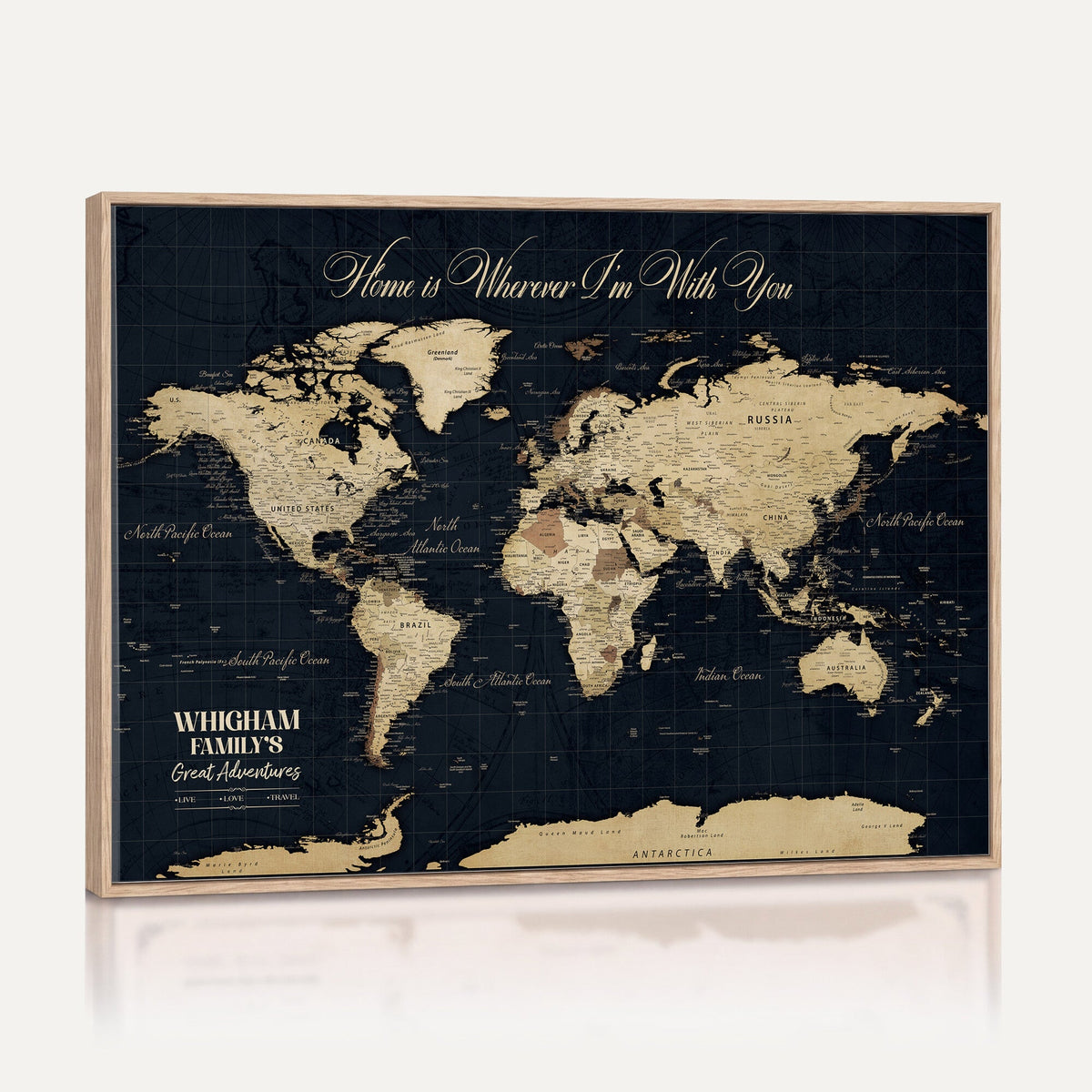 Personalized Framed Beige Geometric Push Pin World Map Wall Art, Couples Countries Visited Map, Bedroom and Hallway Decor