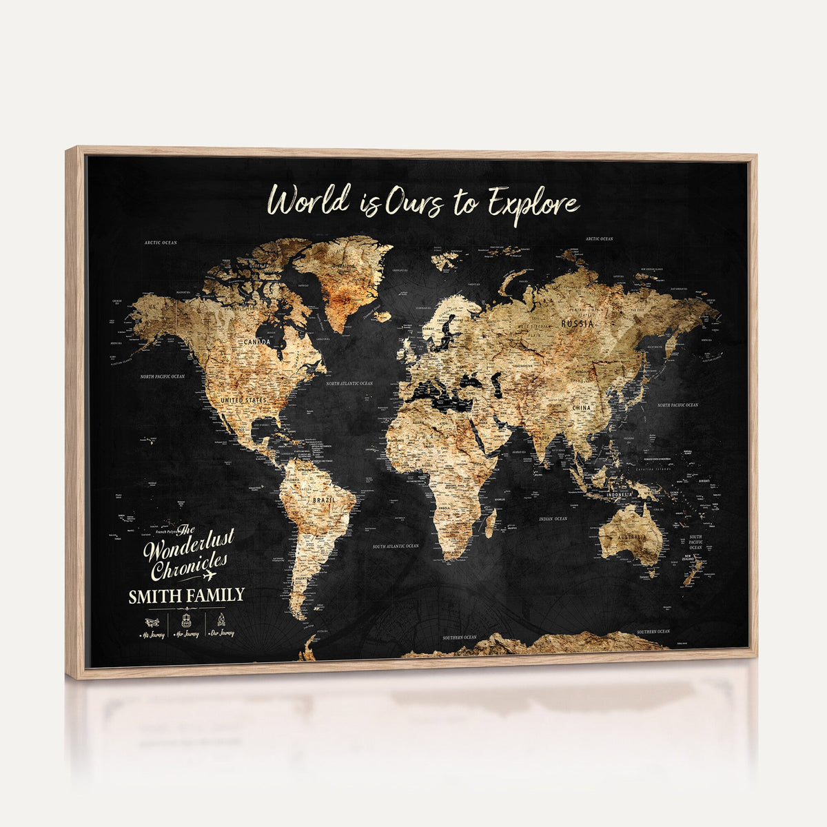 73732636-MGV-CV-36X24 - Custom Push Pin World Map Wall Art Canvas Print | Personalized Travel Tracker with Pins Framed Large for Home and Office Decor