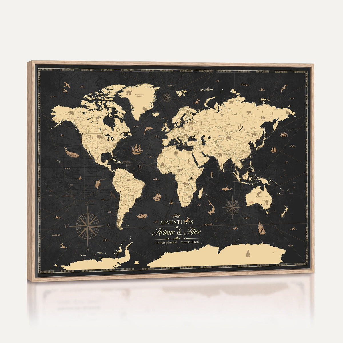 23208482-MGV-CV-36X24 - Custom Push Pin World Map Wall Art Canvas Print | Personalized Travel Tracker with Pins Framed Large for Home and Office Decor