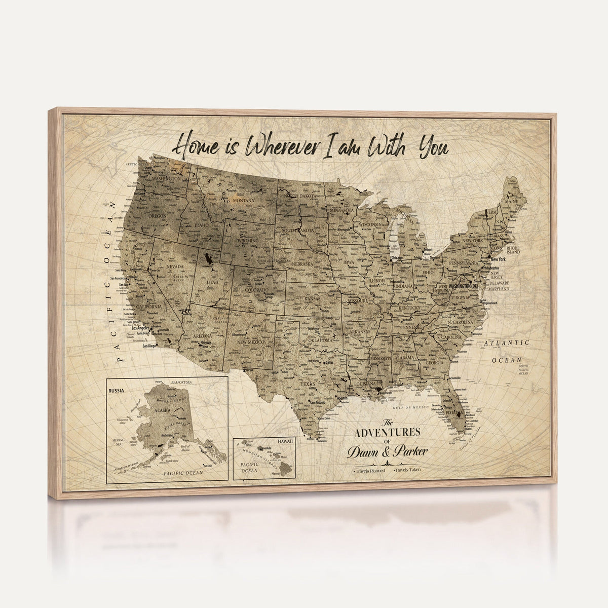 25440520-MGV-CV-36X24 - Detailed Personalized Push Pin United States Map Wall Art, States Visited Map, Office and Hallway Decor