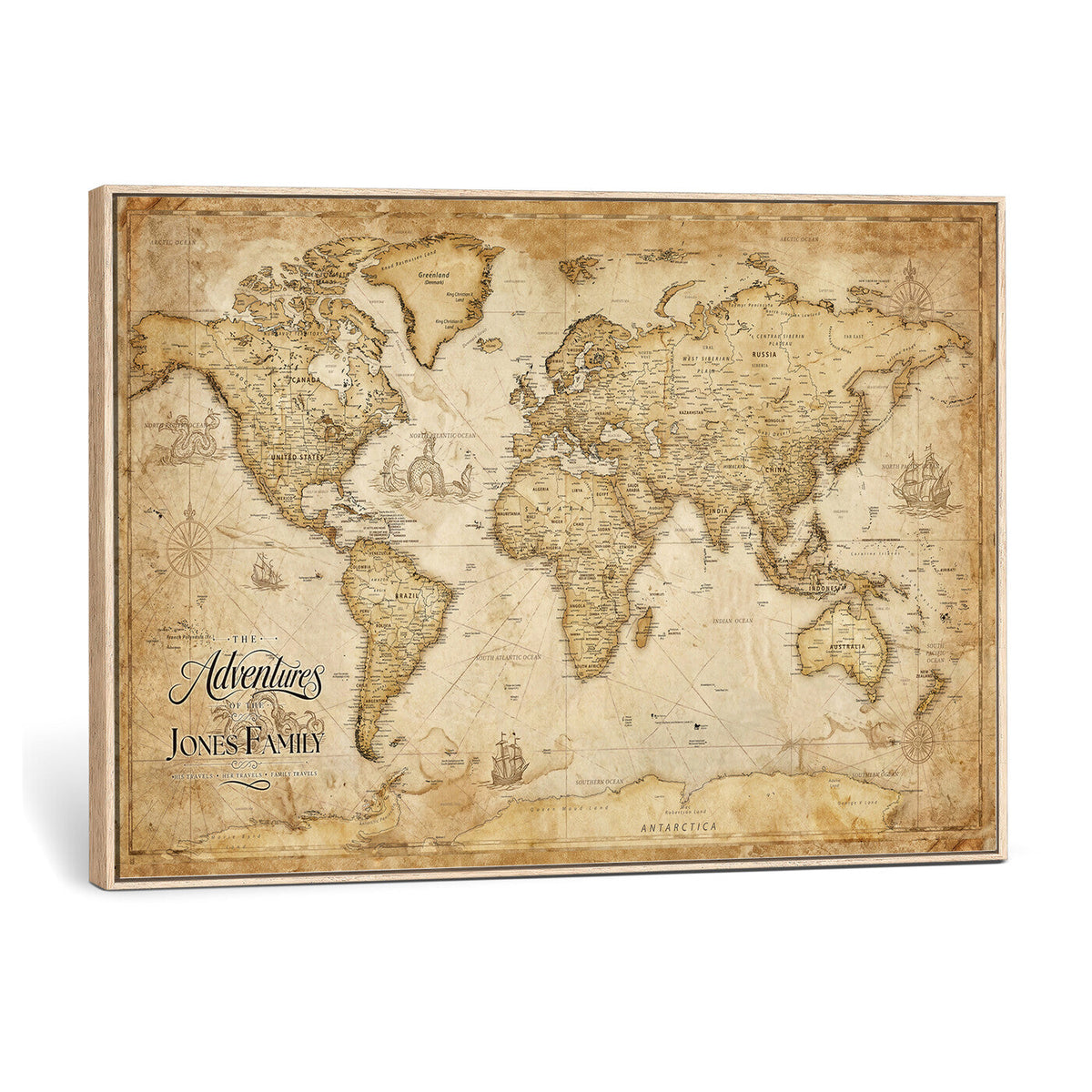 60956619-MGV-CV-36X24 - Custom Push Pin World Map Canvas Print | Personalized Travel Map Wall Art