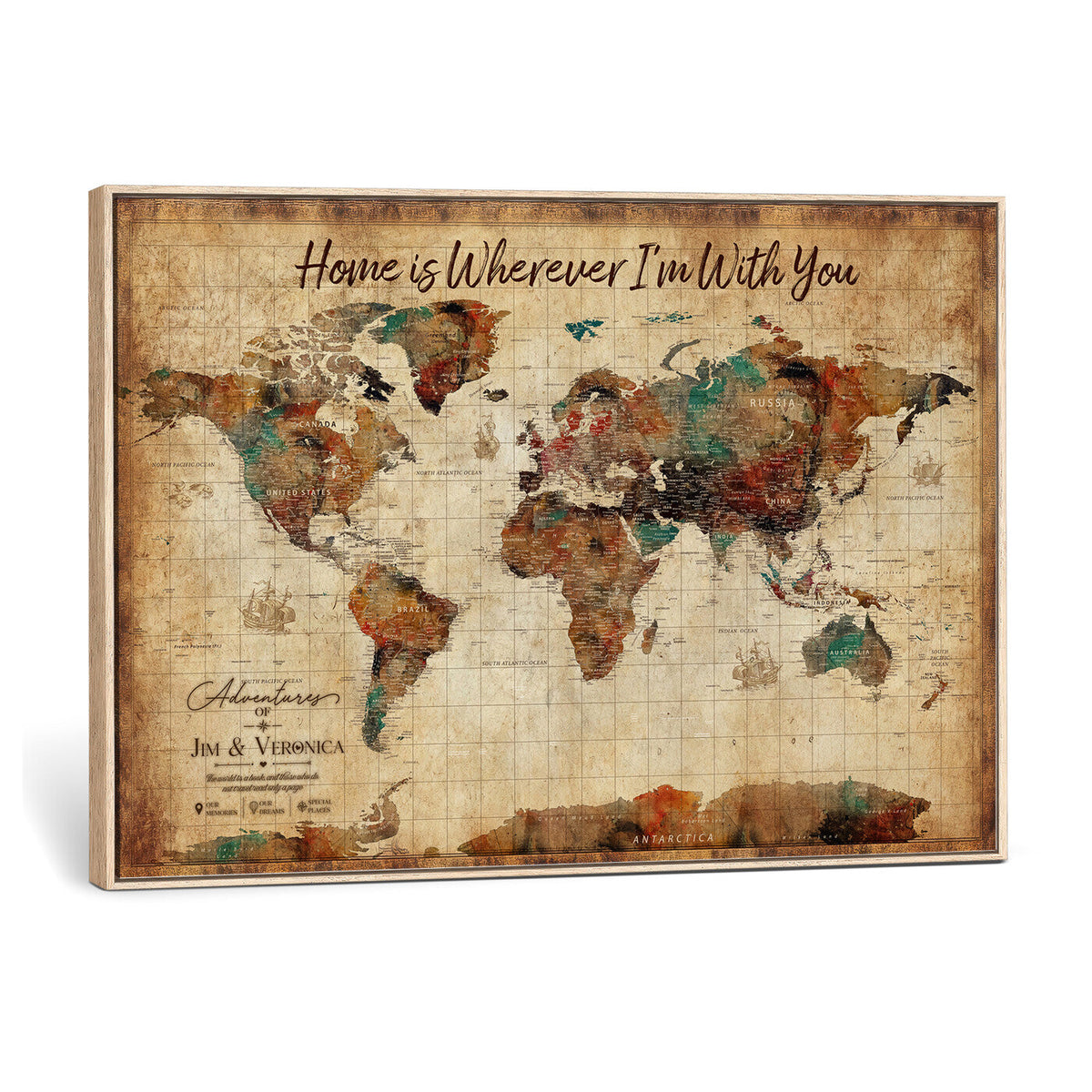 48389322-MGV-CV-36X24 - Custom Push Pin World Map Canvas Print | Personalized Travel Map Wall Art