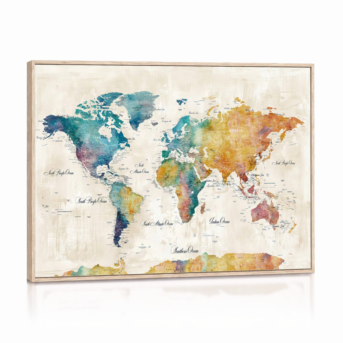 53654999D-MGV-CV-36X24 - Custom Push Pin World Map Wall Art Canvas Print – Personalized Travel Tracker with Pins Framed Large for Home and Office Decor