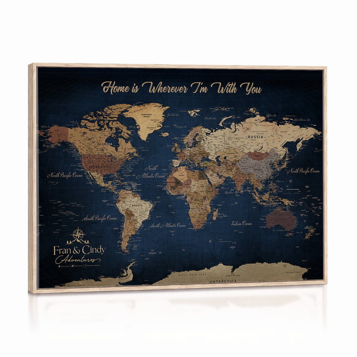 57774467D-MGV-CV-36X24 - Custom Push Pin World Map Wall Art Canvas Print – Personalized Travel Tracker with Pins Framed Large for Home and Office Decor