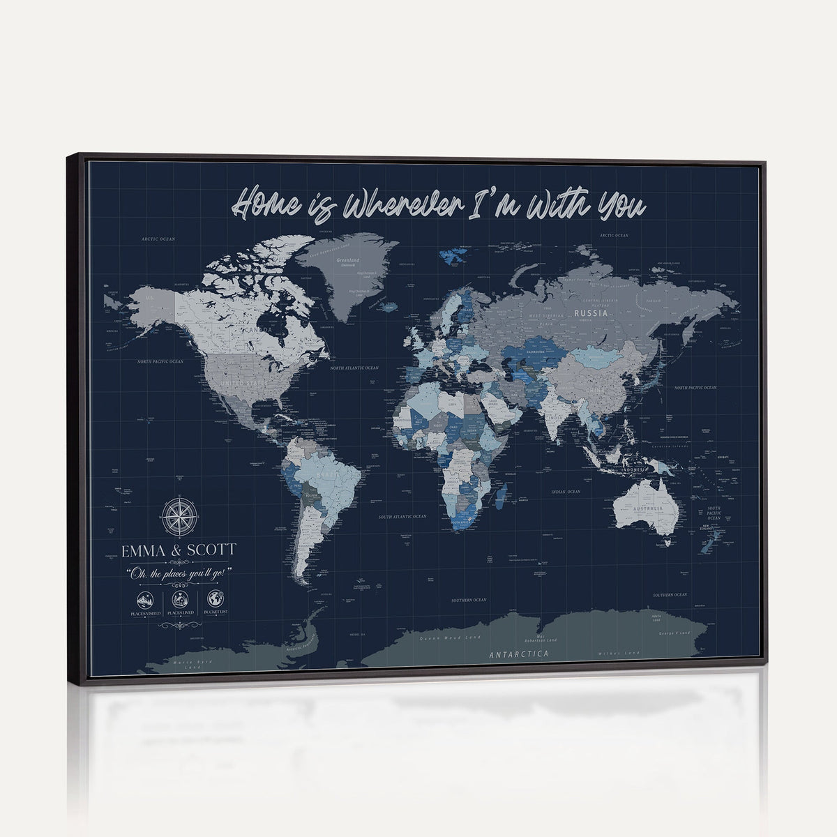 NEWMAP-18-MGV-CV-36X24 - Custom Push Pin World Map Wall Art Canvas Print | Personalized Travel Tracker with Pins Framed Large Print - NEWMAP-18