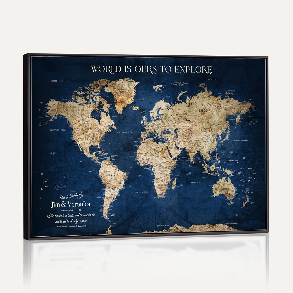 35296308-MGV-CV-36X24 - Custom Push Pin World Map Wall Art Canvas Print | Personalized Travel Tracker with Pins Framed Large for Home and Office Decor