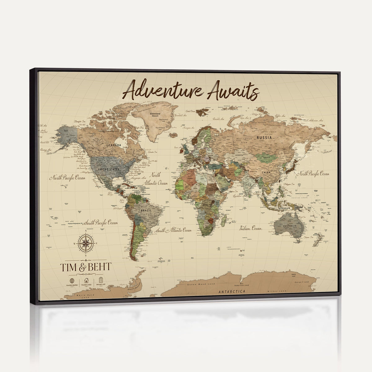 72027187-MGV-CV-36X24 - Custom Push Pin World Map Wall Art Canvas Print | Personalized Travel Tracker with Pins Map Print - NEWMAP-23