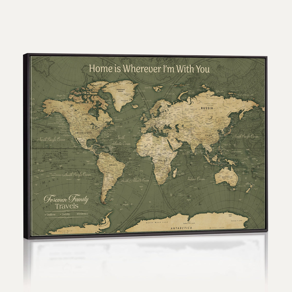 31715895-MGV-CV-36X24 - Custom Push Pin World Map Wall Art Canvas Print | Personalized Travel Tracker with Pins Framed Large for Home and Office Decor