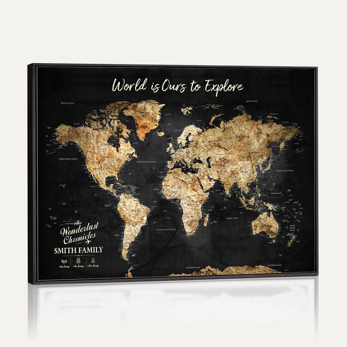 73732636-MGV-CV-36X24 - Custom Push Pin World Map Wall Art Canvas Print | Personalized Travel Tracker with Pins Framed Large for Home and Office Decor