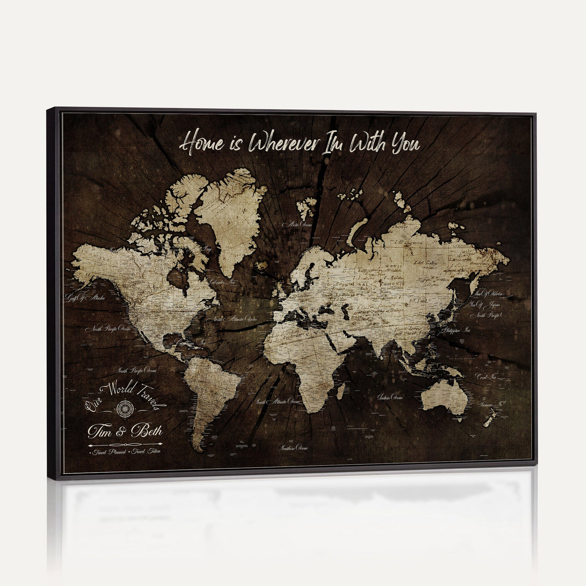 Personalized Watercolor Push Pin World Map Canvas Wall Art, Custom Framed Travel Map - NEWMAP-094