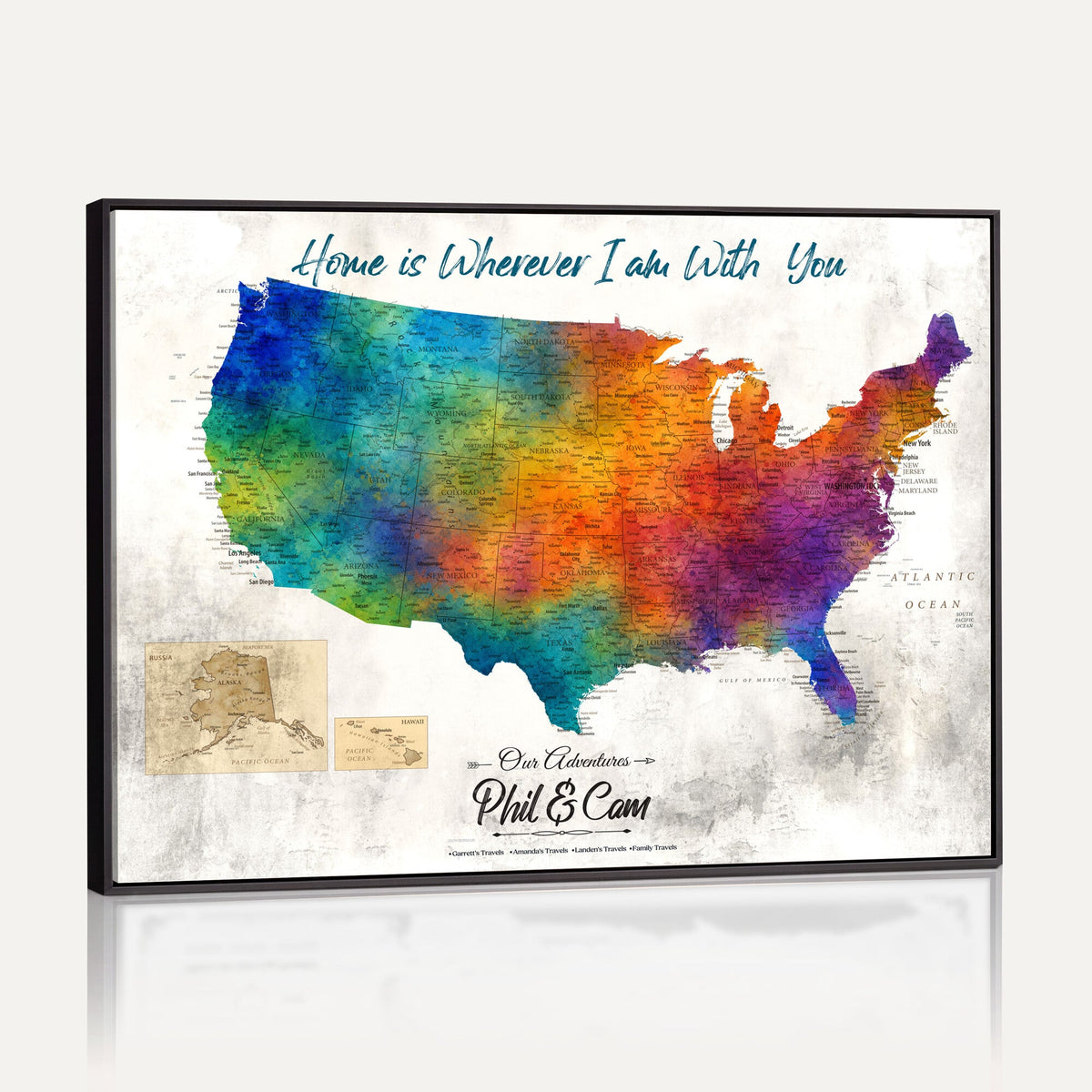 17251793-MGV-CV-36X24 - Watercolor USA Travel Map with Pins Colorful Modern Canvas Wall Art