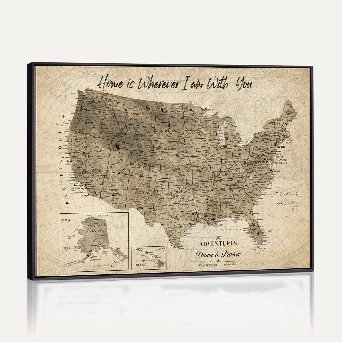 25440520-MGV-CV-36X24 - Detailed Personalized Push Pin United States Map Wall Art, States Visited Map, Office and Hallway Decor