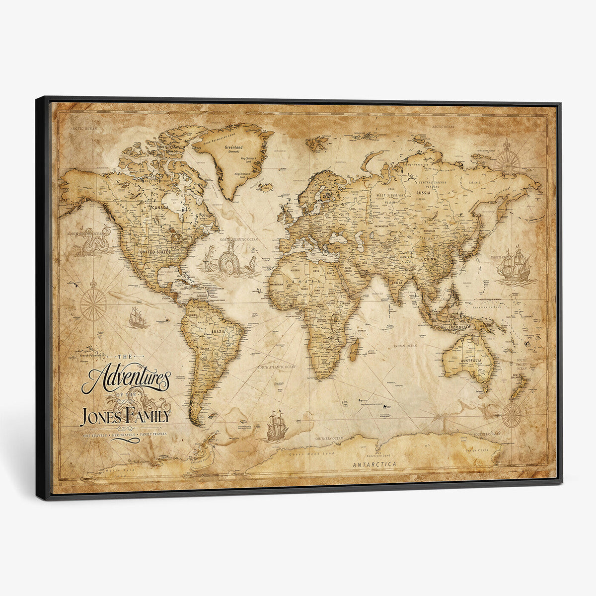 60956619-MGV-CV-36X24 - Custom Push Pin World Map Canvas Print | Personalized Travel Map Wall Art