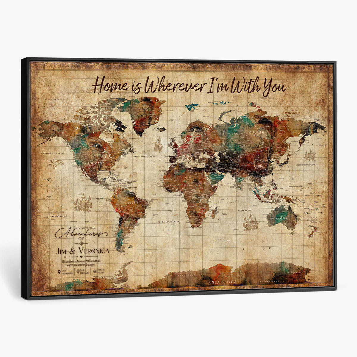48389322-MGV-CV-36X24 - Custom Push Pin World Map Canvas Print | Personalized Travel Map Wall Art