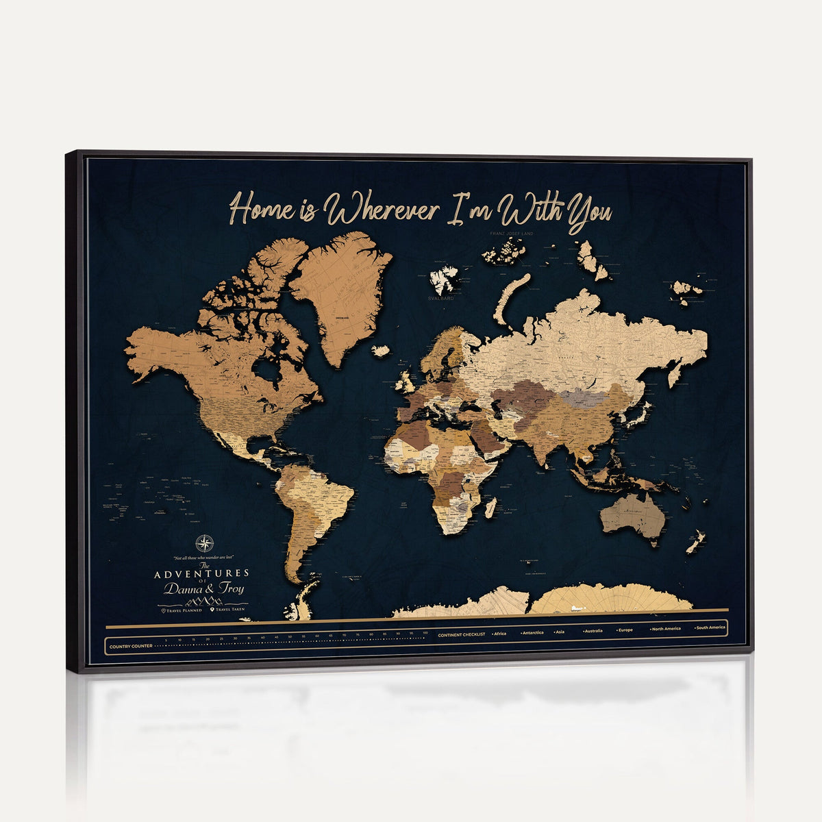 13903533-MGV-CV-36X24 - Extra Large Framed Personalize Push Pin World Map Wall Art Canvas Print for Travel Tracking - NEWMAP-152
