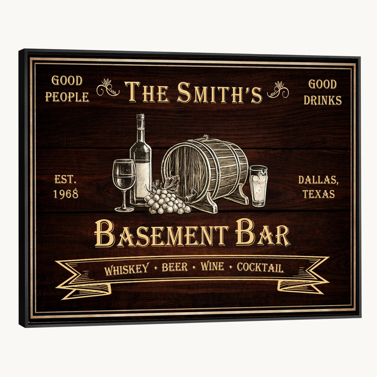Custom Basement Bar Sign Canvas, Personalized Family Home Bar Wall Art