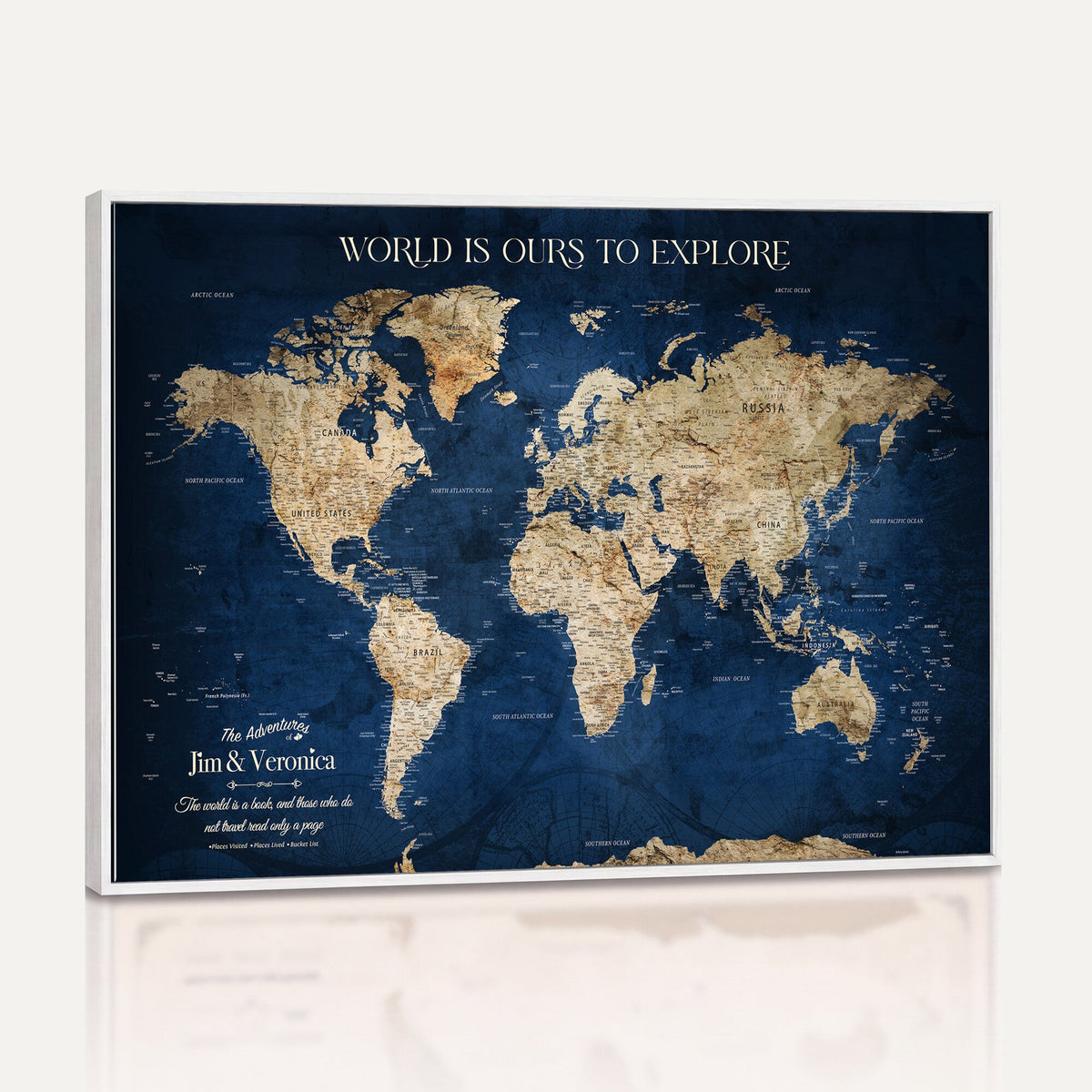 35296308-MGV-CV-36X24 - Custom Push Pin World Map Wall Art Canvas Print | Personalized Travel Tracker with Pins Framed Large for Home and Office Decor