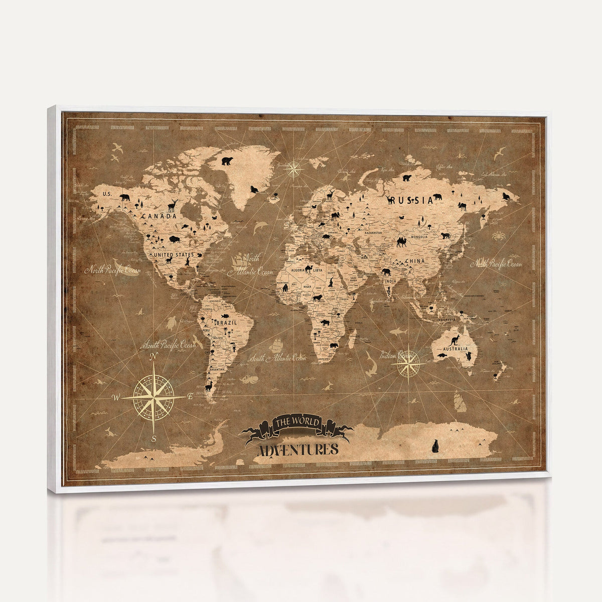 16235283-MGV-CV-36X24 - Custom World Travel Map Wall Art with Pins, Family Travel Tracker, Living Room and Bedroom Decor