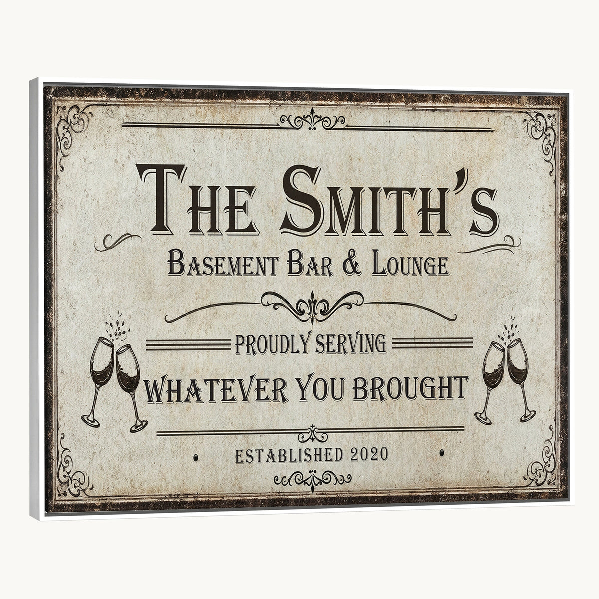 Custom Basement Bar & Lounge Sign Canvas, Personalized Family Name Art
