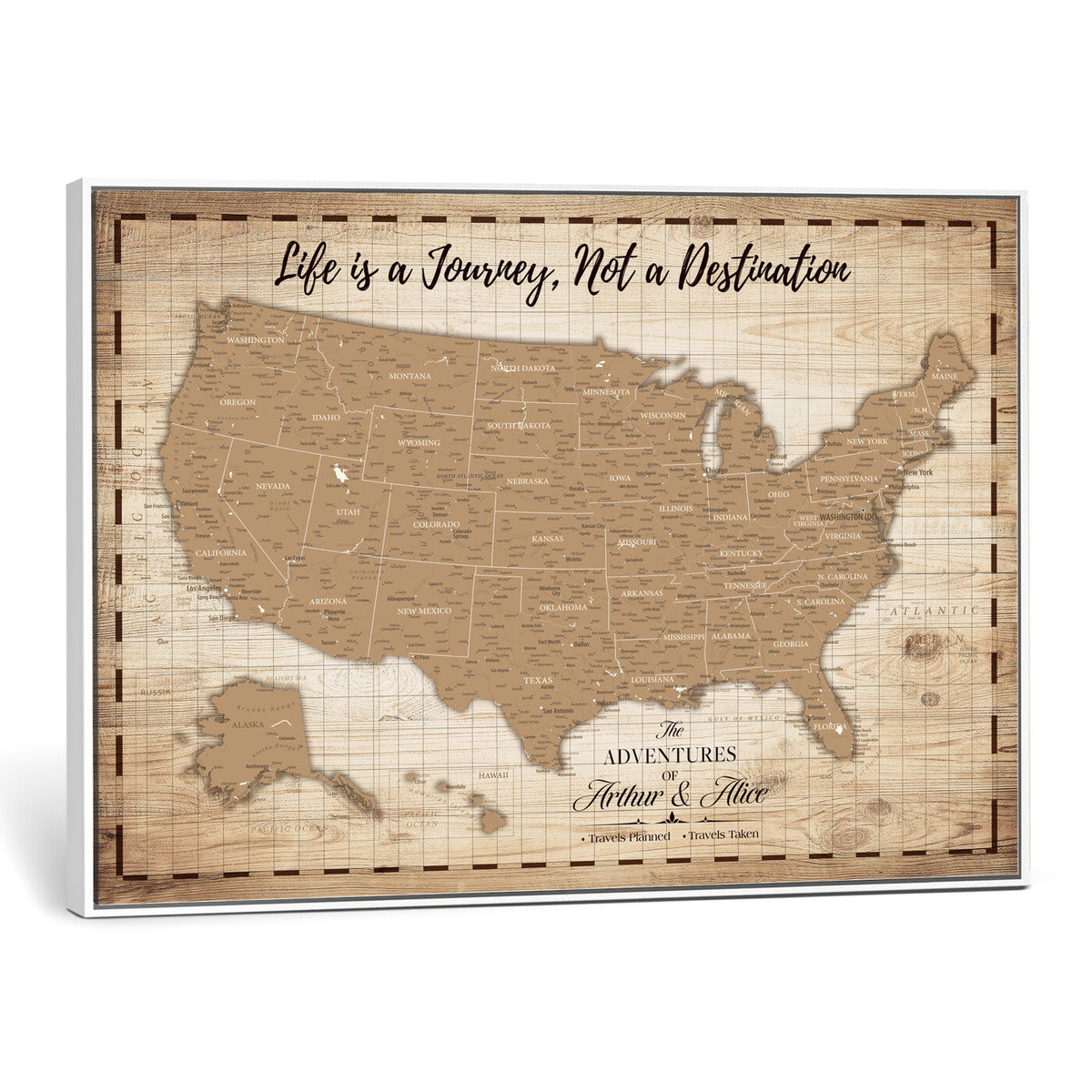 19102499-MGV-CV-36X24 - Personalized USA Push Pin Travel Map, Custom United States Map, Push Pin Map, USA Bucket List Map, Anniversary Gift | Couple Travel Map Wall Art