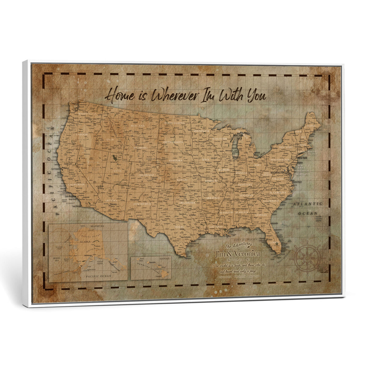 87620242-MGV-CV-36X24 - Personalized USA Push Pin Travel Map Wall Art Canvas Print | Custom United States Map | Push Pin Map - USA Bucket List Map