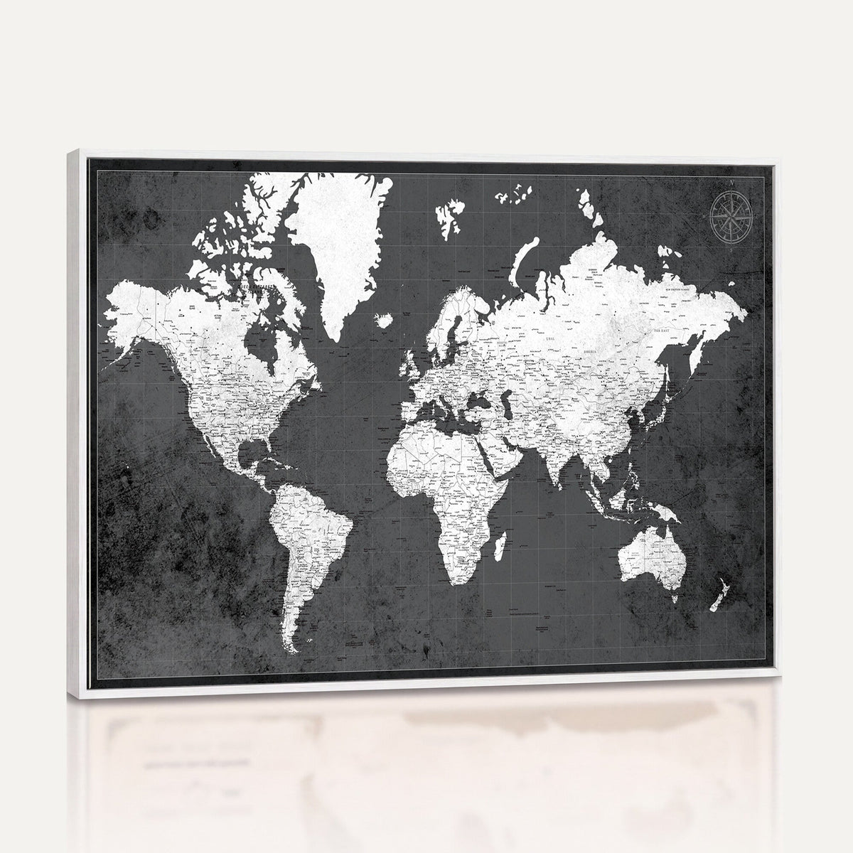 78574966-MGV-CV-36X24 - Extra Large Framed Personalize Push Pin World Map Wall Art Canvas Print for Travel Tracking - NEWMAP-128