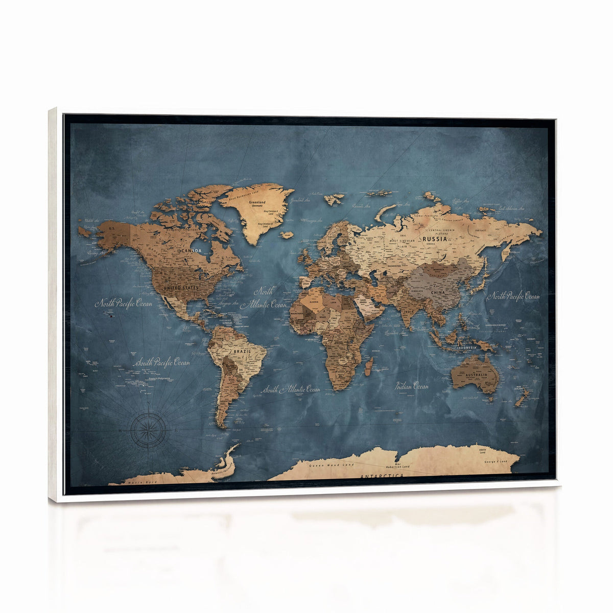 81949666D-MGV-CV-36X24 - Custom Push Pin World Map Wall Art Canvas Print – Personalized Travel Tracker with Pins Framed Large for Home and Office Decor