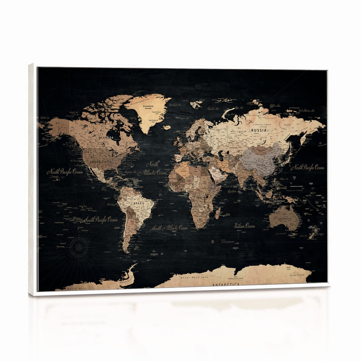 55335455D-MGV-CV-36X24 - Custom Push Pin World Map Wall Art Canvas Print – Personalized Travel Tracker with Pins Framed Large for Home and Office Decor