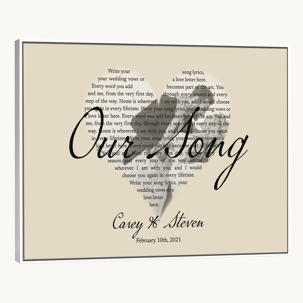 CSTM911D-MGV-CV-36X24 - Lyrics Heart Canvas Print – Personalized Song Lyrics in a Heart Shape Wall Art