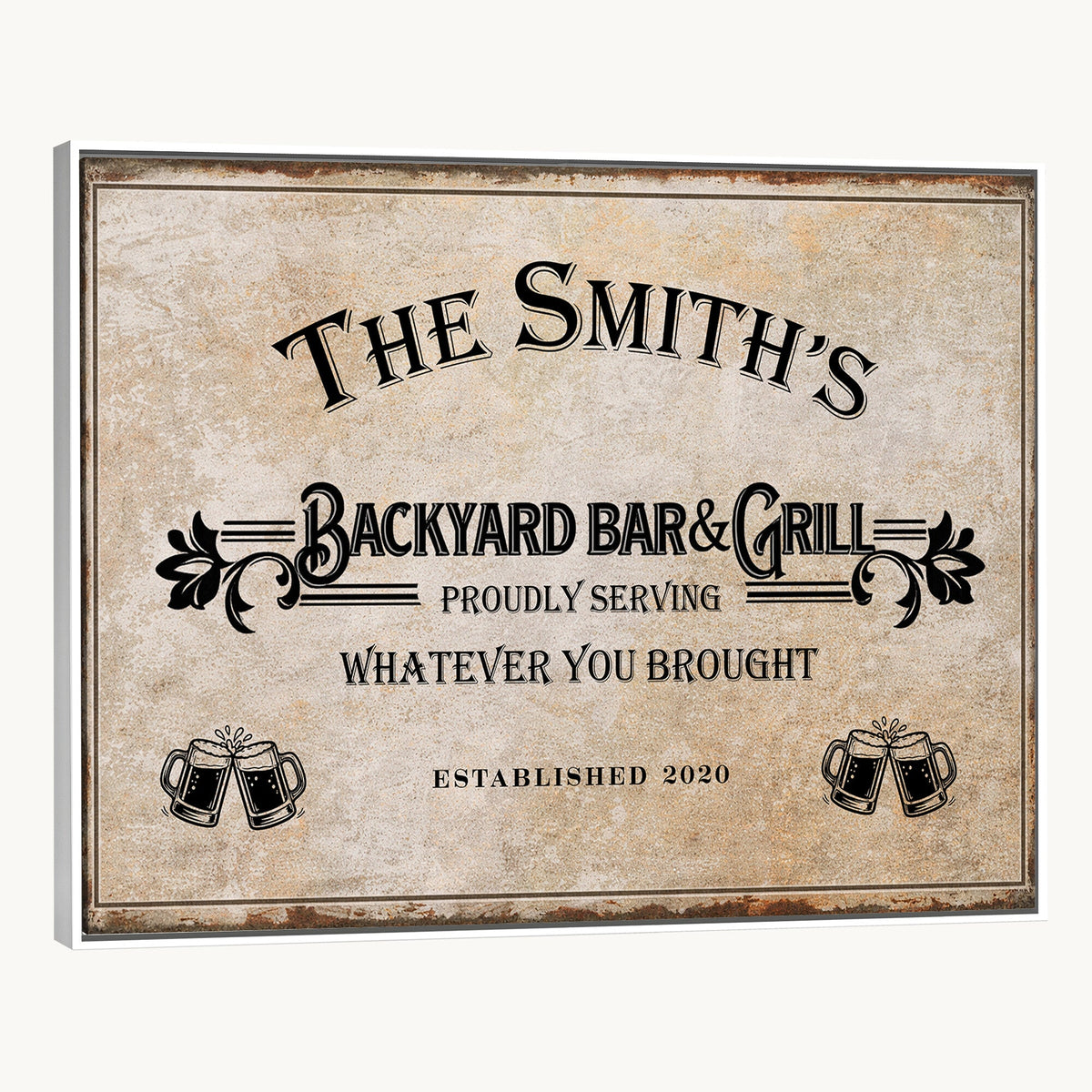 Custom Backyard Bar & Grill Sign, Personalized Family Name Arch Canvas
