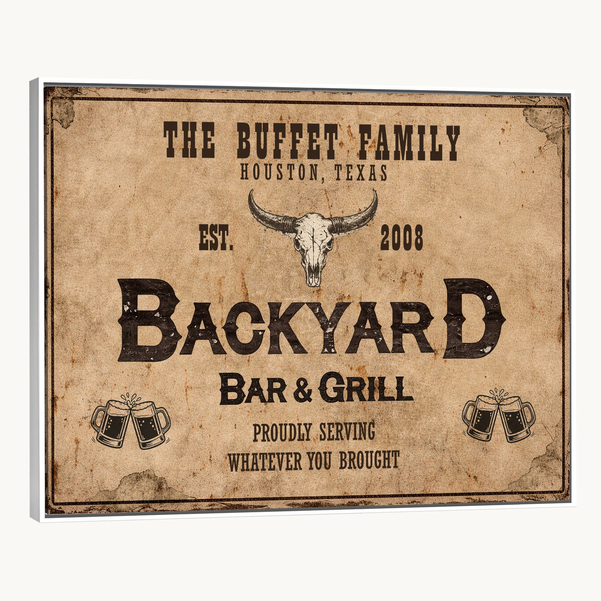 Custom Backyard Bar & Grill Sign Canvas, Personalized Family Name Sign
