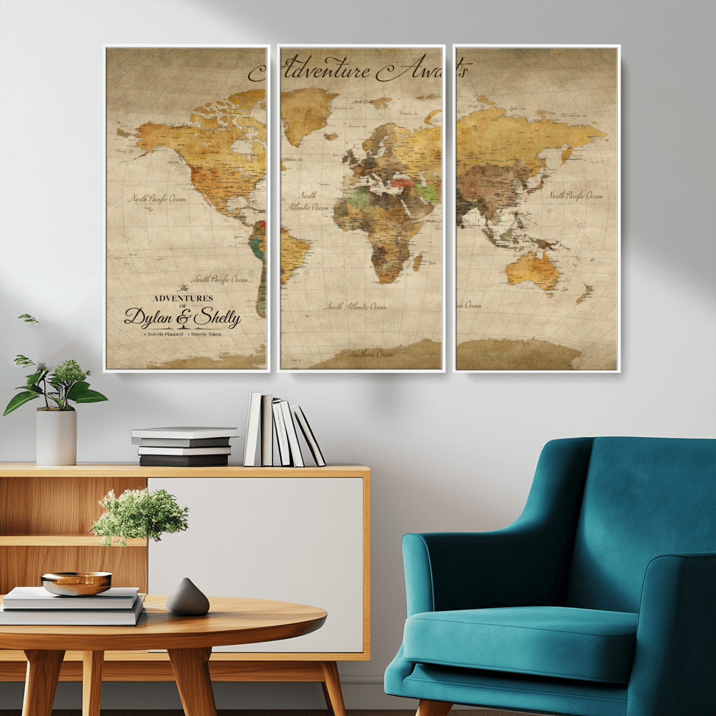 50298017-MGV-CV-36X24-Personalized World Map Print, Customizable Push Pin Framed World Map Print on Canvas - Custom Quote on Map Print