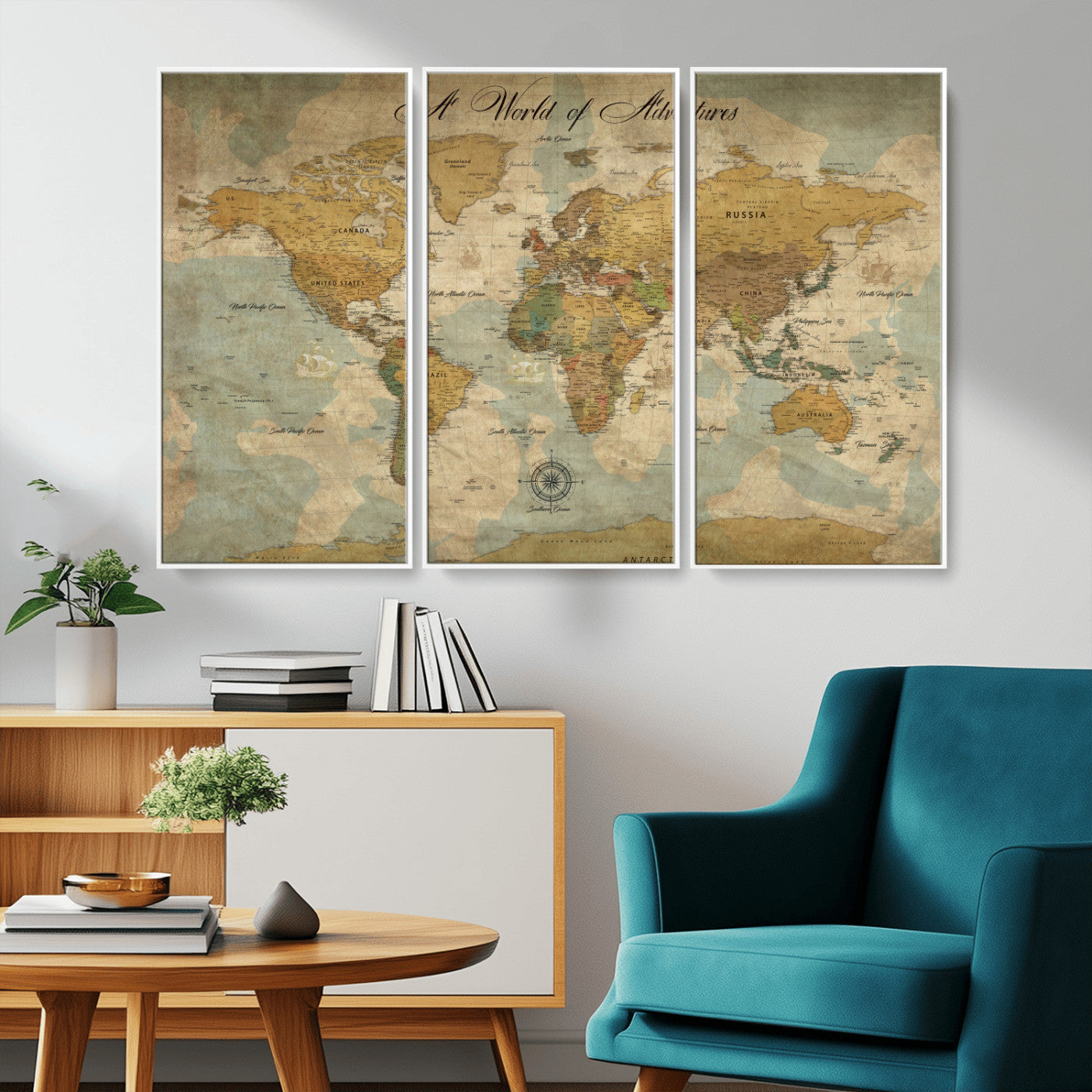 75690627-MGV-FC-60X40-3P_White-Personalized World Map Print, Customizable Push Pin Framed World Map Print on Canvas - Custom Quote on Map Print,