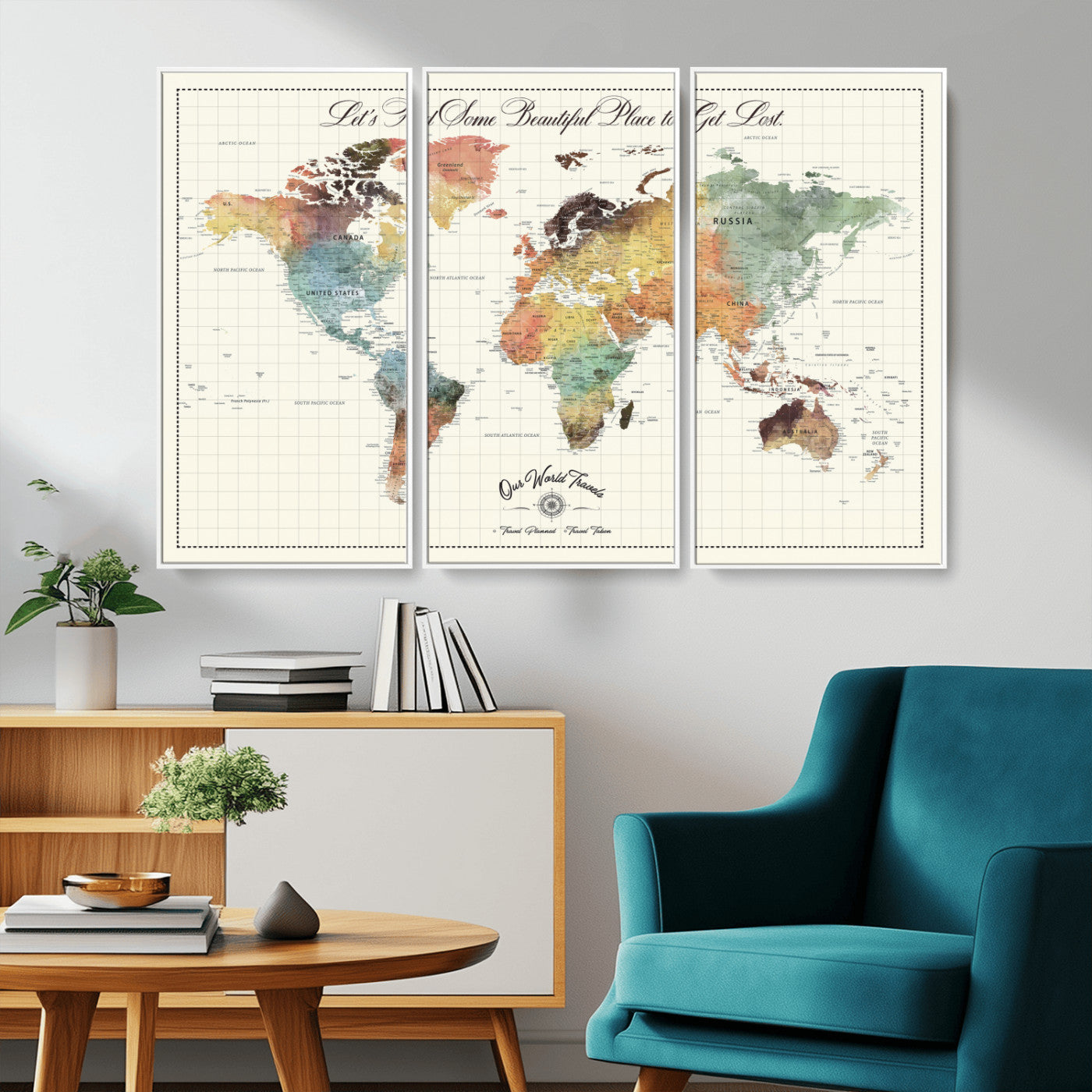 29289638-MGV-CV-36X24-Personalized World Map Print - Customizable Push Pin Framed World Map Print on Canvas - Custom Quote on Map Print