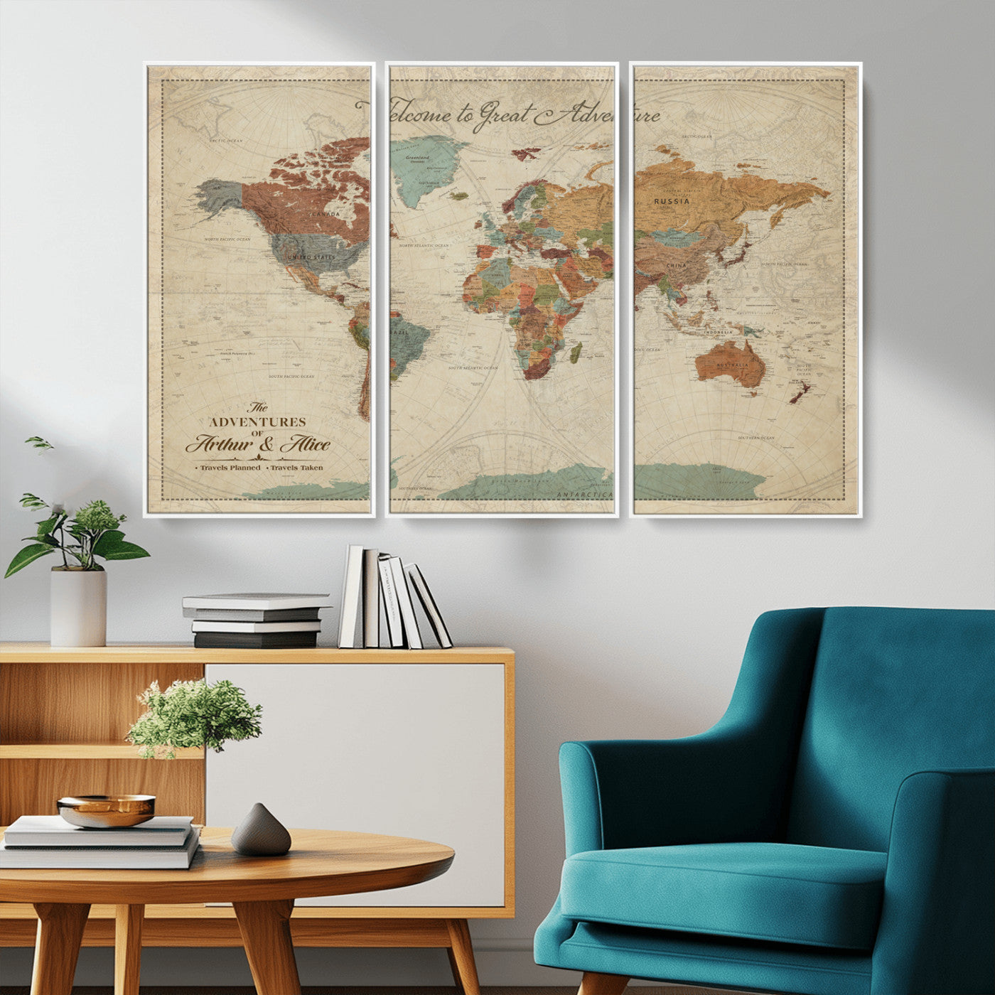 17587858-MGV-CV-36X24-Custom Push Pin World Map Wall Canvas Print – Personalized Travel Tracker with Pins – Framed Custom Quotie Canvas for Home Office Decor