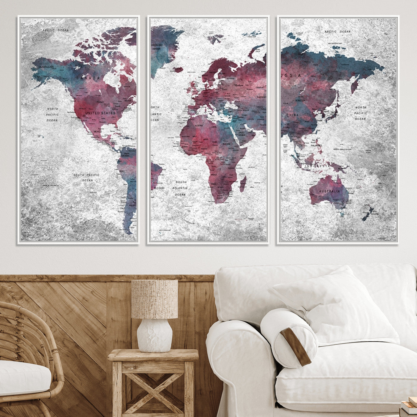 Push Pin World Map Canvas Print – Framed Wall Art for Couples to Track Their Travels – Anniversary Gift or Home Adventure Decor
