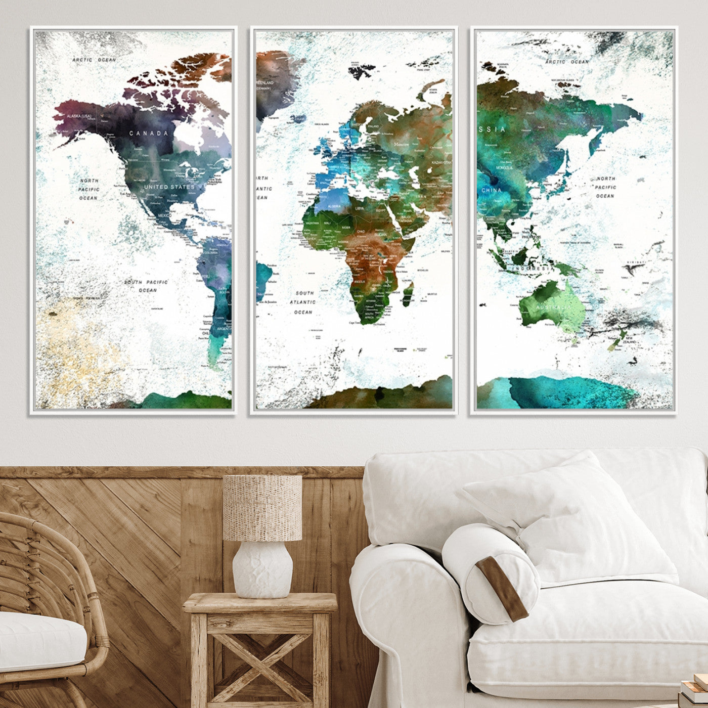 Push Pin World Map Canvas Print – Framed Wall Art for Couples to Track Their Travels – Anniversary Gift or Home Adventure Decor