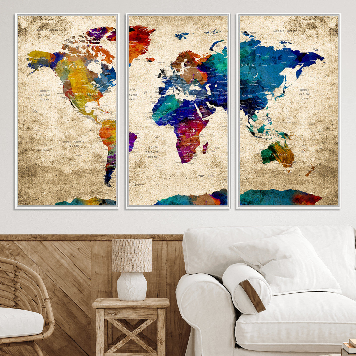 Push Pin World Map Canvas Print – Framed Wall Art for Couples to Track Their Travels – Anniversary Gift or Home Adventure Decor