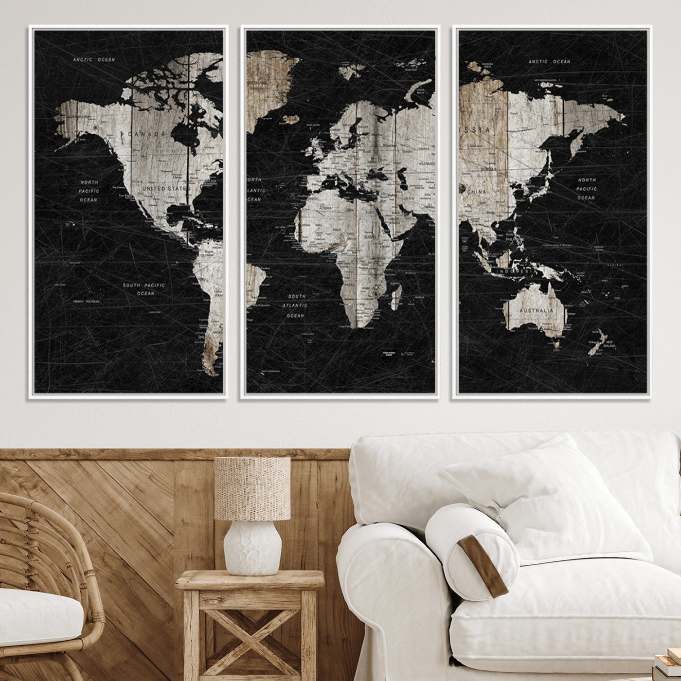 Push Pin World Map Canvas Print – Framed Wall Art for Couples to Track Their Travels – Anniversary Gift or Home Adventure Decor