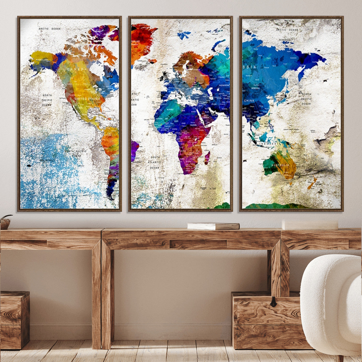 Push Pin World Map Canvas Print – Framed Wall Art for Couples to Track Their Travels – Anniversary Gift or Home Adventure Decor