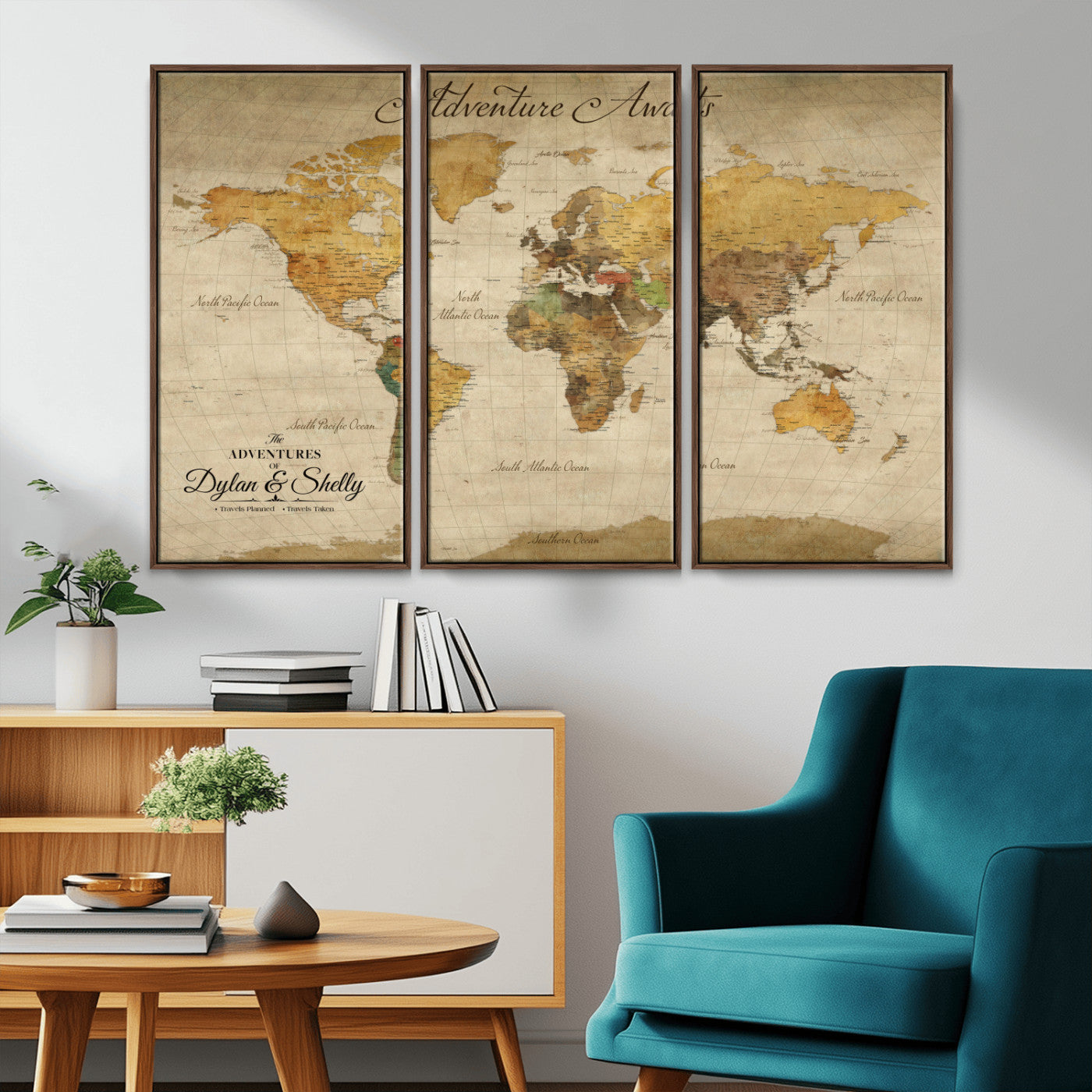 50298017-MGV-CV-36X24-Personalized World Map Print, Customizable Push Pin Framed World Map Print on Canvas - Custom Quote on Map Print