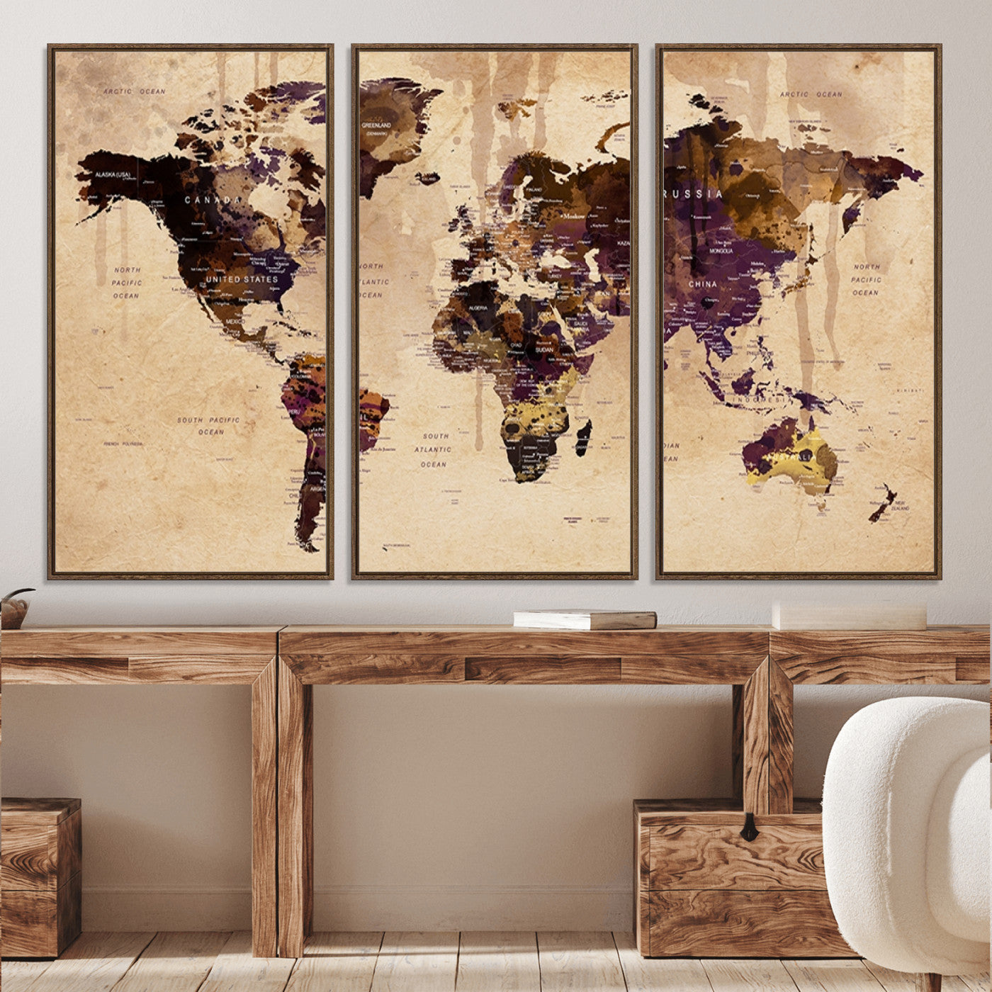 Push Pin World Map Canvas Print – Framed Wall Art for Couples to Track Their Travels – Anniversary Gift or Home Adventure Decor