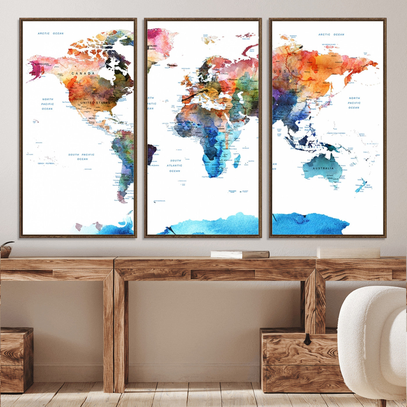 Push Pin World Map Canvas Print – Framed Wall Art for Couples to Track Their Travels – Anniversary Gift or Home Adventure Decor