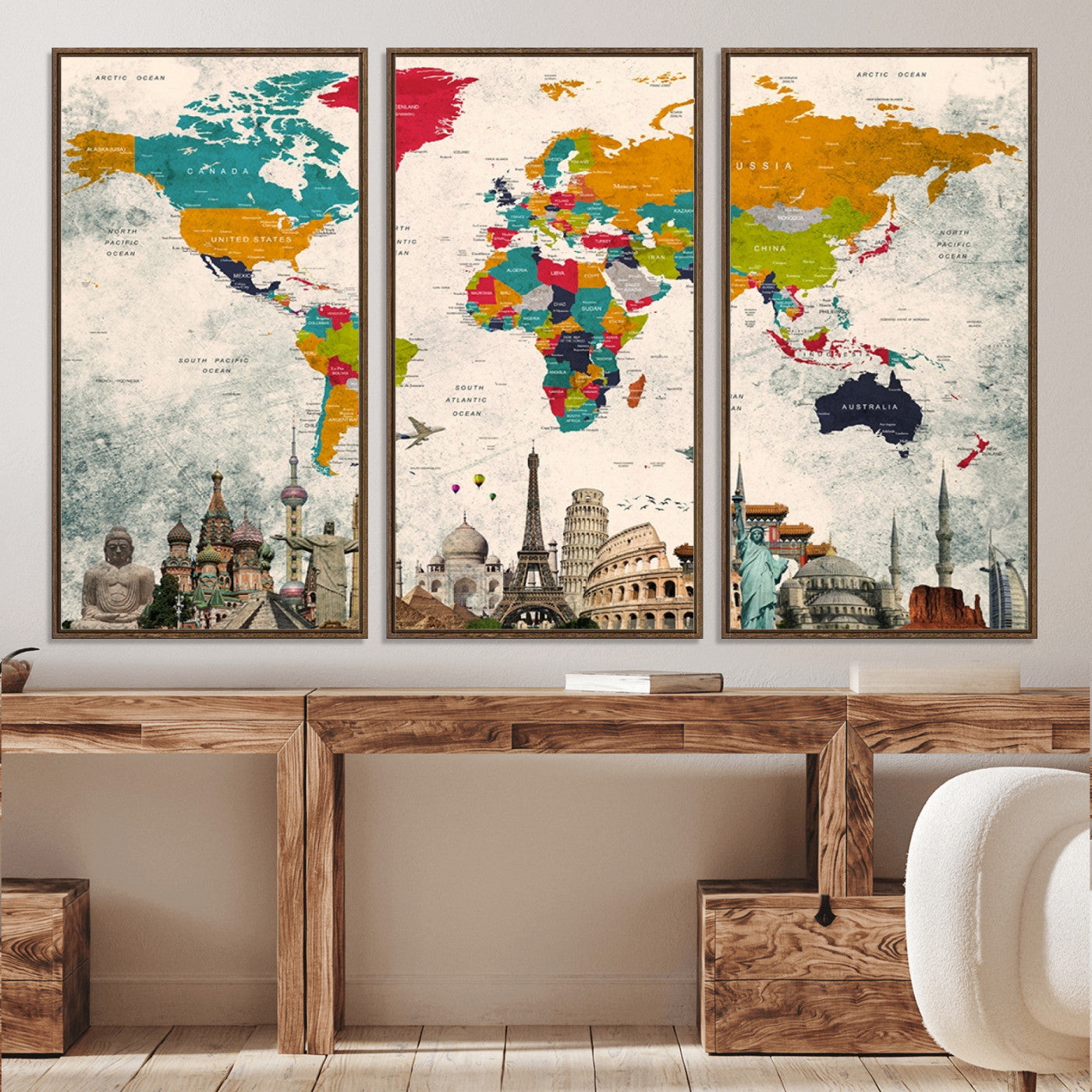 Push Pin World Map Canvas Print – Framed Wall Art for Couples to Track Their Travels – Anniversary Gift or Home Adventure Decor