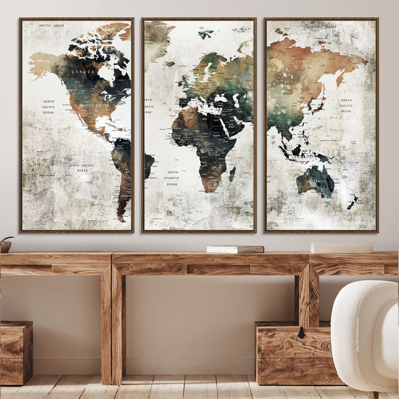 Push Pin World Map Canvas Print – Framed Wall Art for Couples to Track Their Travels – Anniversary Gift or Home Adventure Decor