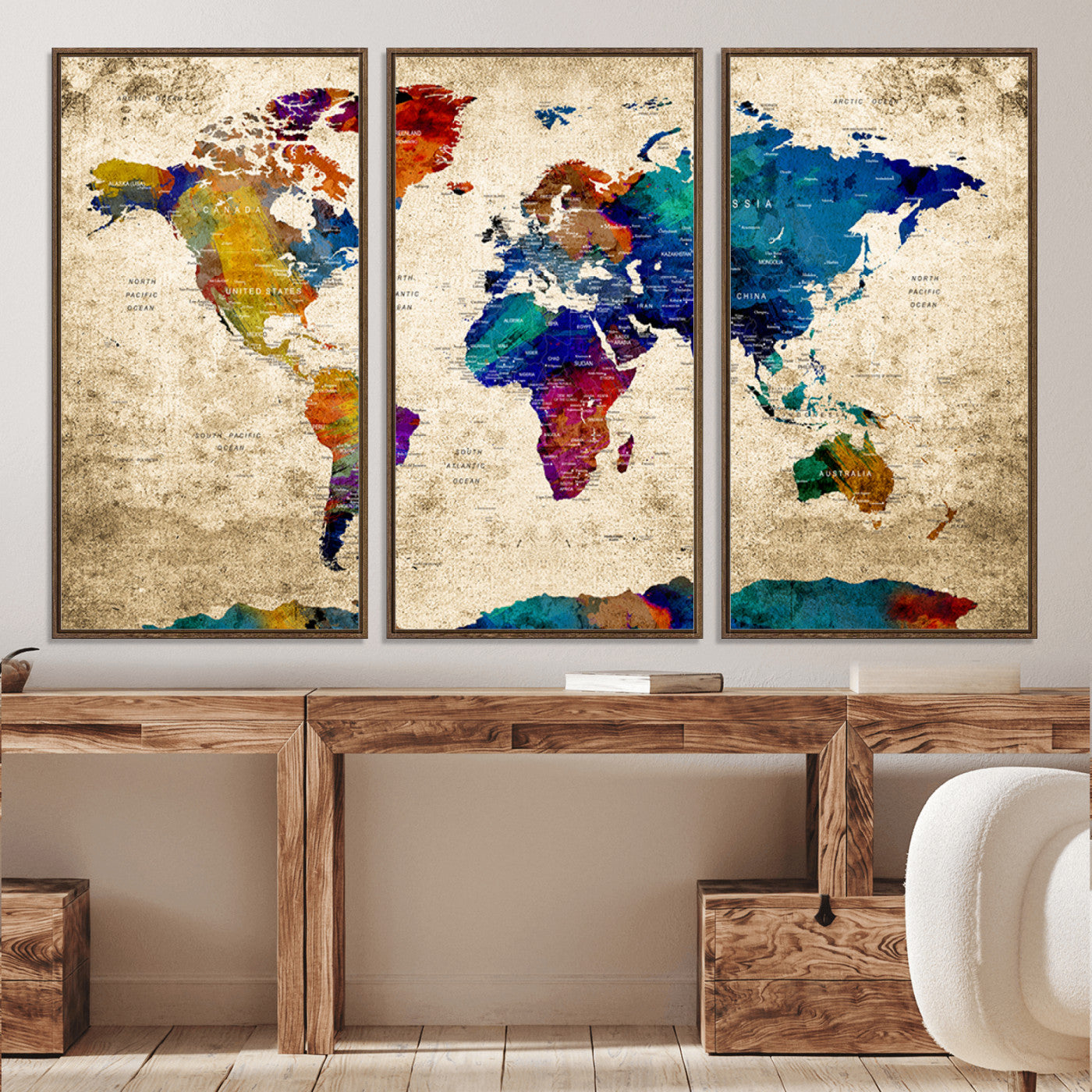 Push Pin World Map Canvas Print – Framed Wall Art for Couples to Track Their Travels – Anniversary Gift or Home Adventure Decor