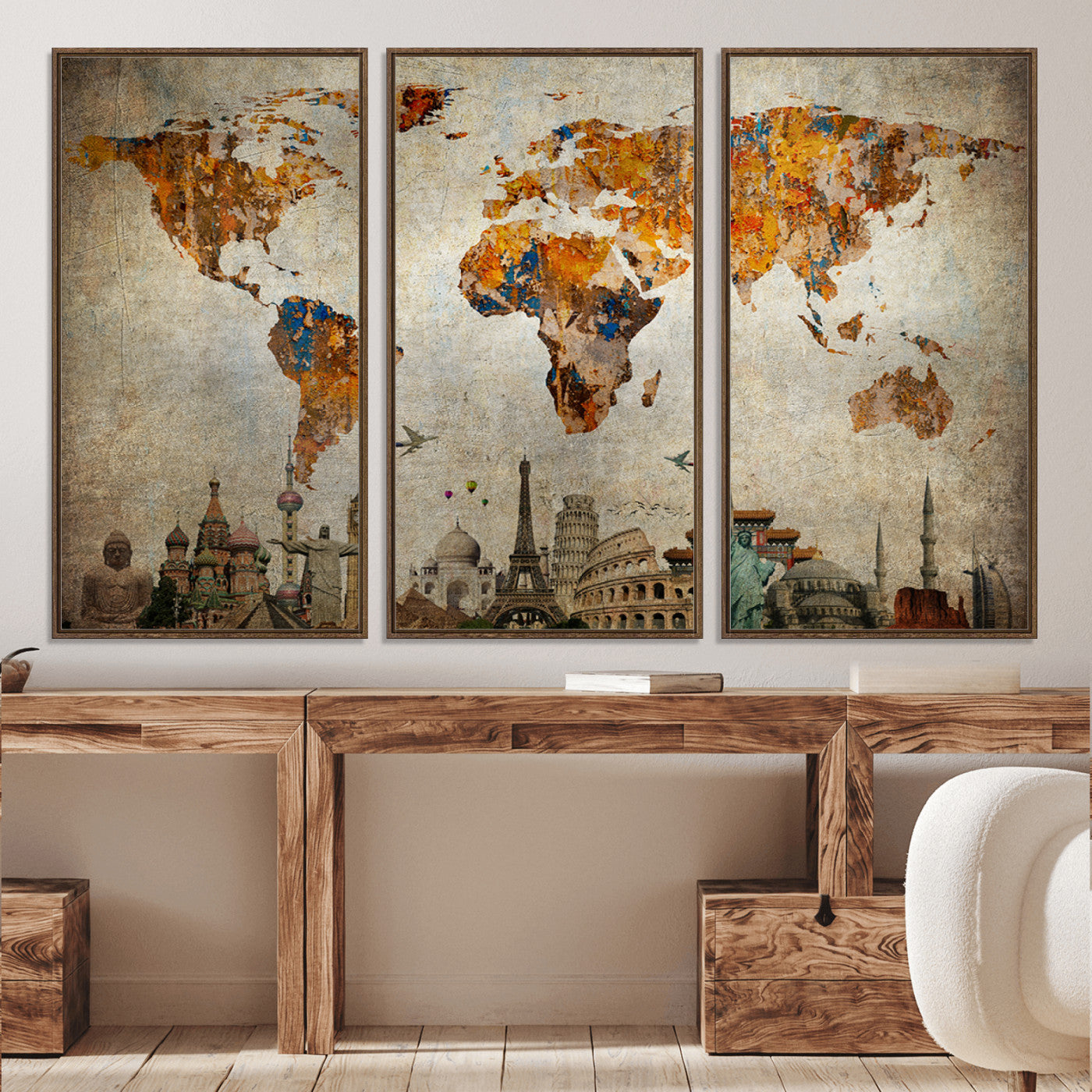 Push Pin World Map Canvas Print – Framed Wall Art for Couples to Track Their Travels – Anniversary Gift or Home Adventure Decor